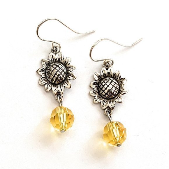 Sunflower Earrings Sterling Silver With Austrian Topaz Crystals For Women Girls